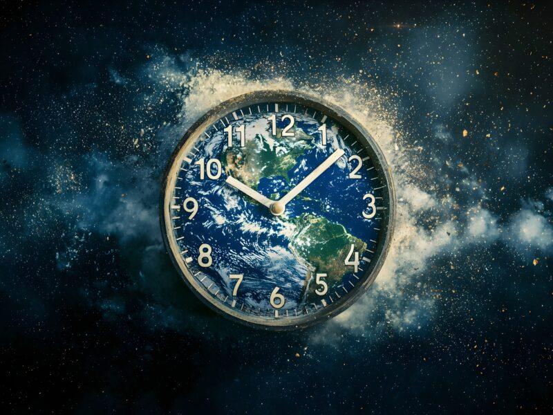 Countdown Clock Superimposed on Earth Symbolizing Climate Change Urgency